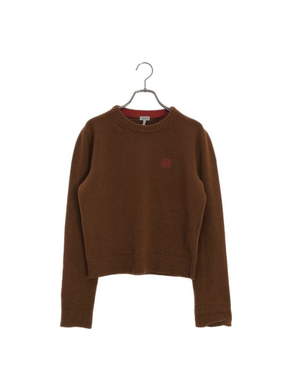 Loewe Wool Anagram Logo Cropped Knit Brown Sweater S